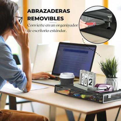 Under Desk Drawer Organizer Clamp-On, Mesh Metal Drawer Attachment, 2 Drawer Slide Out, On Or Under Desk Organizer For Office Supplies & Home Essentials (2 Drawers)