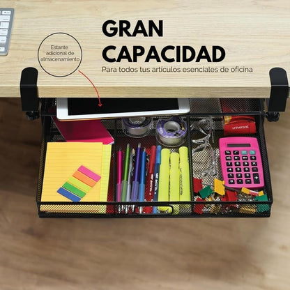 Under Desk Drawer Organizer Clamp-On, Mesh Metal Drawer Attachment, 2 Drawer Slide Out, On Or Under Desk Organizer For Office Supplies & Home Essentials (2 Drawers)
