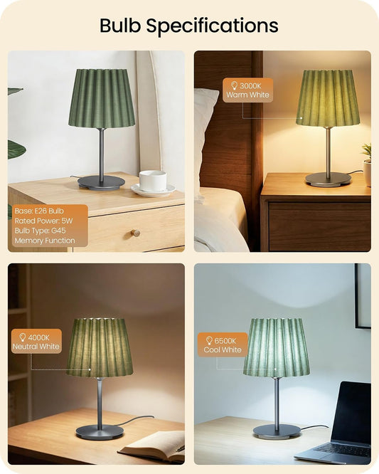 Small Bedside Table Lamp, Dimmable Table Lamp with 3 Adjustable Color Temperatures, Nightstand Lamp with a Dimmable Bulb, E26 Base, for Bedroom, Study, Desk, Green and Black J15TL05