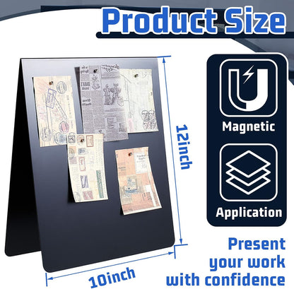 1 Pcs 12 x 10 Inch Magnetic Bulletin Board Metal Magnet Board Magnet Display Stand for Tabletop Desktop Home Kitchen Office Decor (Black)