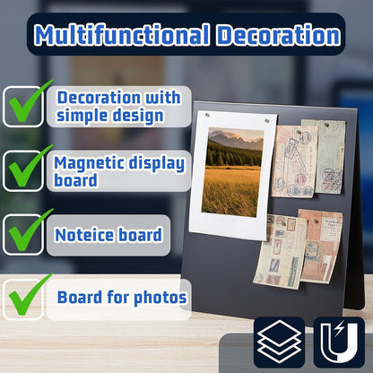 1 Pcs 12 x 10 Inch Magnetic Bulletin Board Metal Magnet Board Magnet Display Stand for Tabletop Desktop Home Kitchen Office Decor (Black)