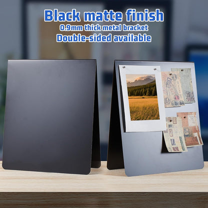 1 Pcs 12 x 10 Inch Magnetic Bulletin Board Metal Magnet Board Magnet Display Stand for Tabletop Desktop Home Kitchen Office Decor (Black)