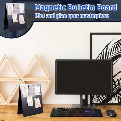 1 Pcs 12 x 10 Inch Magnetic Bulletin Board Metal Magnet Board Magnet Display Stand for Tabletop Desktop Home Kitchen Office Decor (Black)