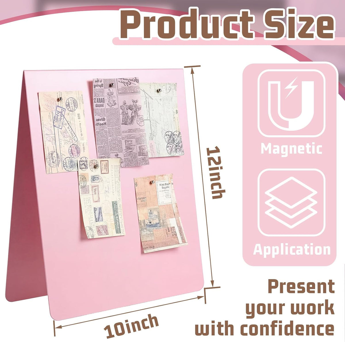 1 Pcs 12 x 10 Inch Magnetic Bulletin Board Metal Magnet Board Magnet Display Stand for Tabletop Desktop Home Kitchen Office Decor (Black)