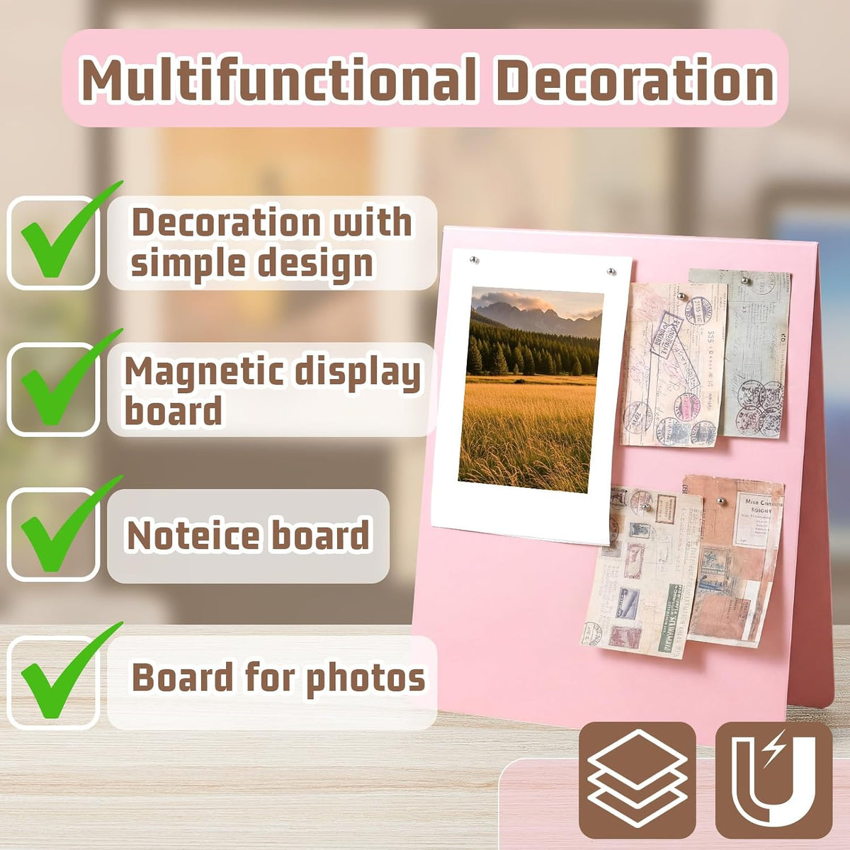 1 Pcs 12 x 10 Inch Magnetic Bulletin Board Metal Magnet Board Magnet Display Stand for Tabletop Desktop Home Kitchen Office Decor (Black)