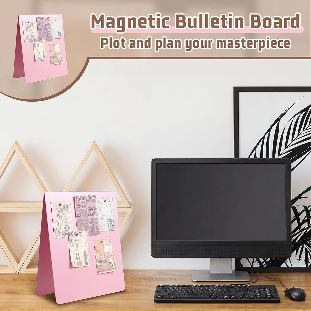 1 Pcs 12 x 10 Inch Magnetic Bulletin Board Metal Magnet Board Magnet Display Stand for Tabletop Desktop Home Kitchen Office Decor (Black)