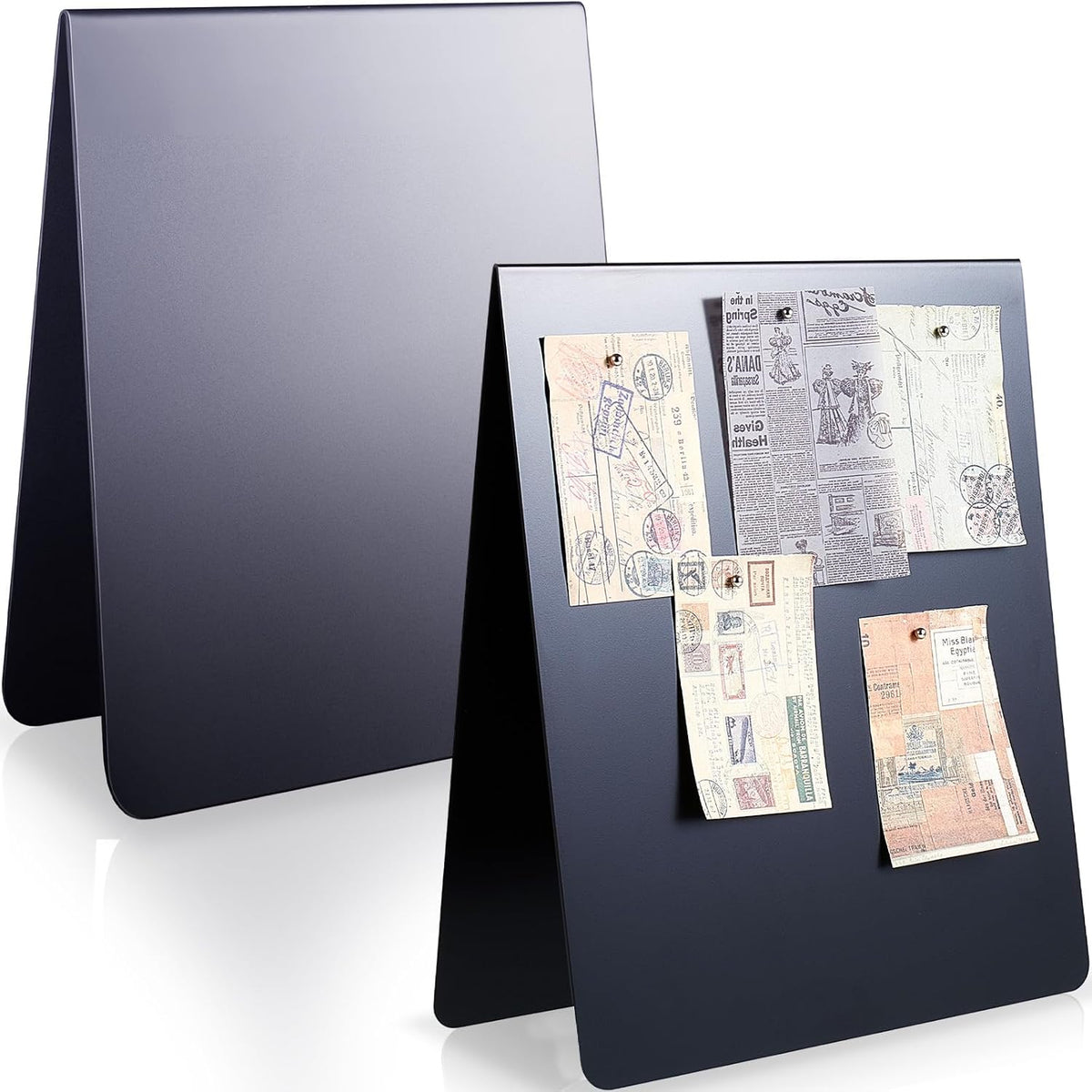 1 Pcs 12 x 10 Inch Magnetic Bulletin Board Metal Magnet Board Magnet Display Stand for Tabletop Desktop Home Kitchen Office Decor (Black)