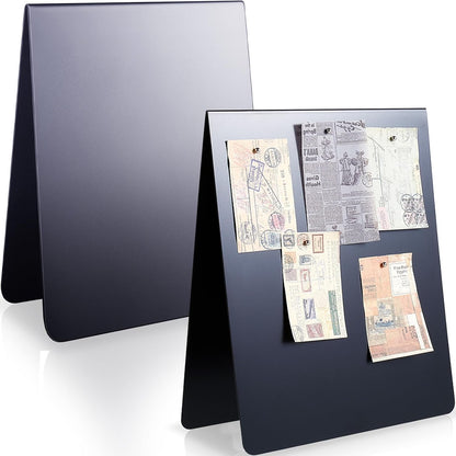 1 Pcs 12 x 10 Inch Magnetic Bulletin Board Metal Magnet Board Magnet Display Stand for Tabletop Desktop Home Kitchen Office Decor (Black)