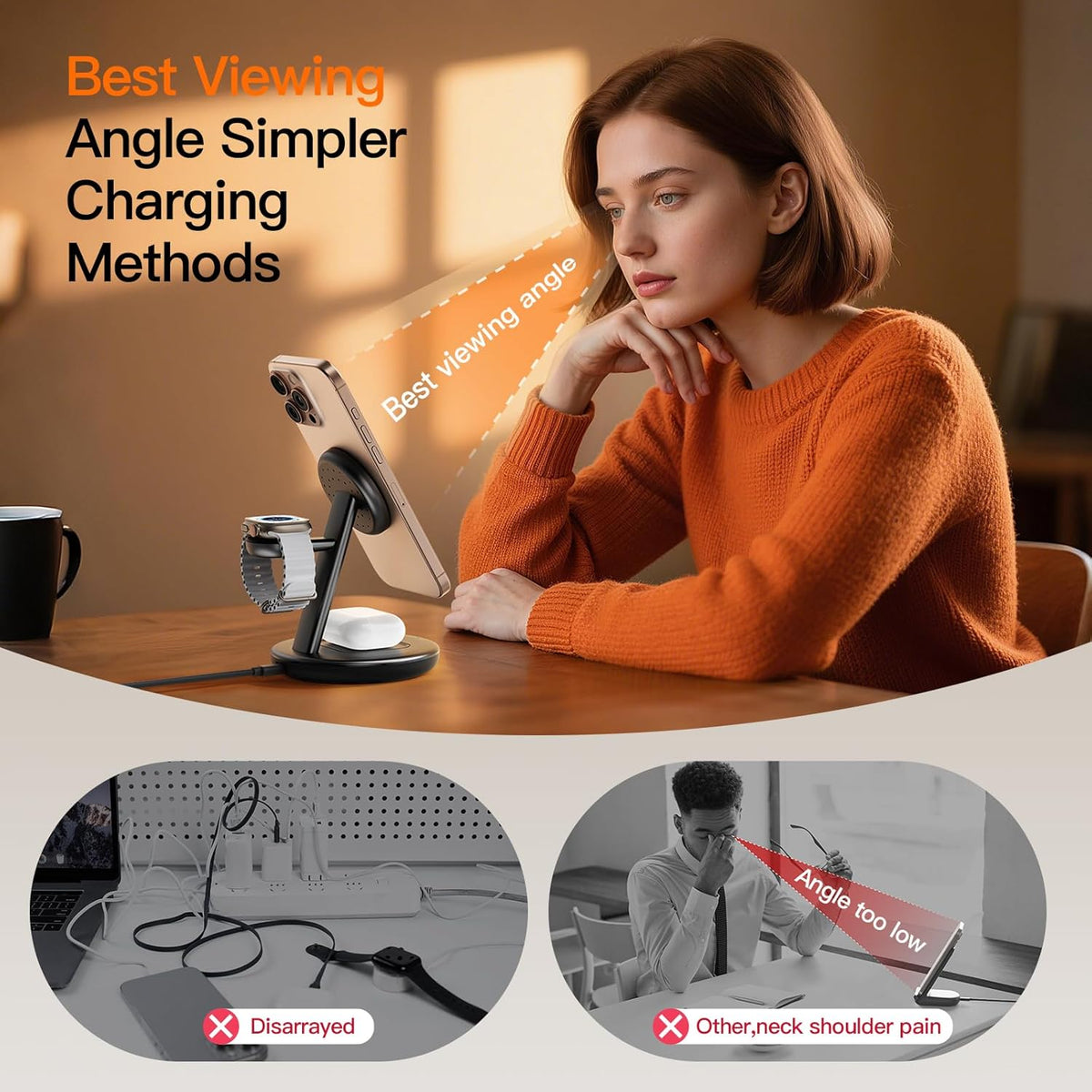 3 in 1 Magnetic Wireless Charger Stand for iPhone Apple Watch AirPods