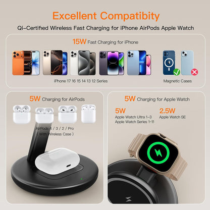 3 in 1 Magnetic Wireless Charger Stand for iPhone Apple Watch AirPods