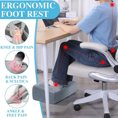 Under Desk Foot Rest, Ergonomic Office Footrest with 3 Adjustable Heights, High-Density Memory Foam Leg Rest for Home, Travel, Airplane with Washable Cover