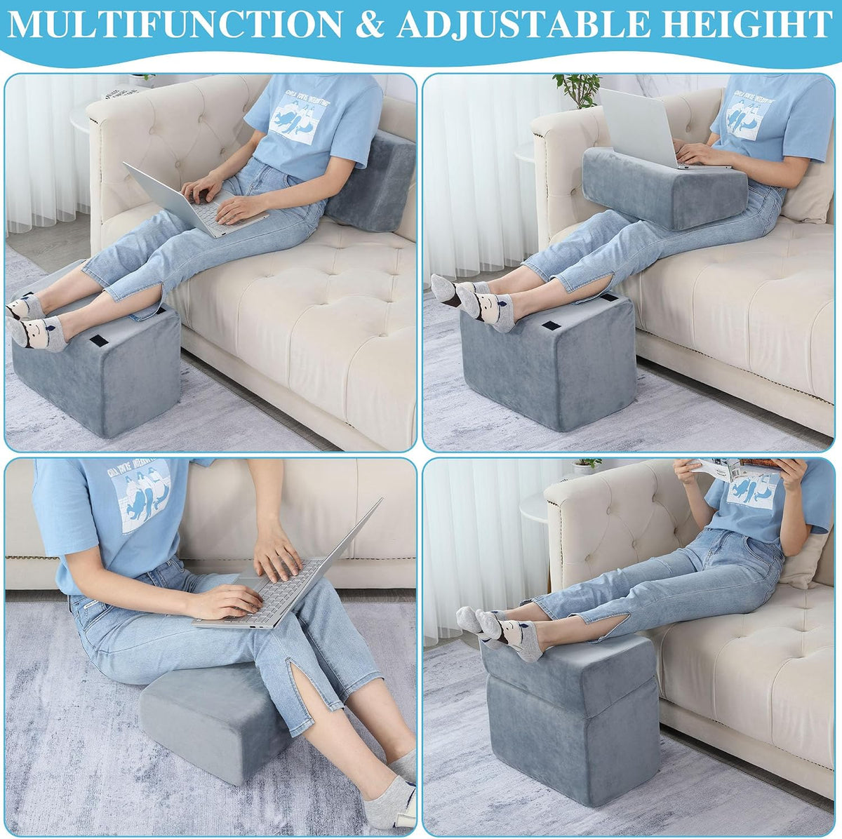 Under Desk Foot Rest, Ergonomic Office Footrest with 3 Adjustable Heights, High-Density Memory Foam Leg Rest for Home, Travel, Airplane with Washable Cover