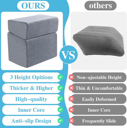 Under Desk Foot Rest, Ergonomic Office Footrest with 3 Adjustable Heights, High-Density Memory Foam Leg Rest for Home, Travel, Airplane with Washable Cover