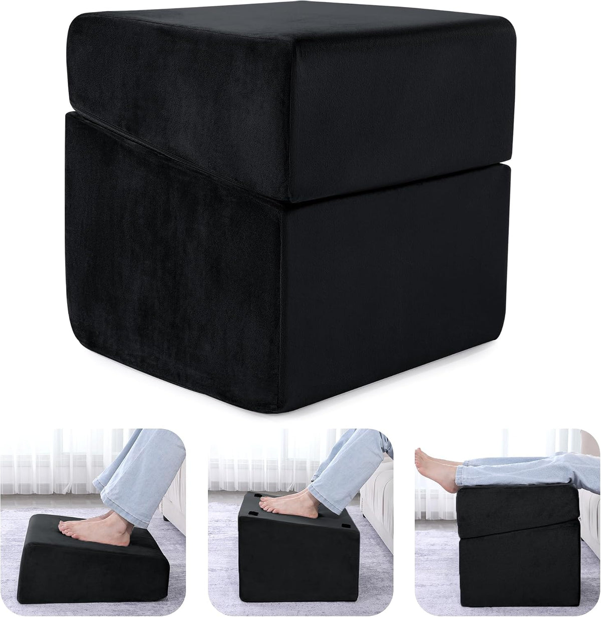 Under Desk Foot Rest, Ergonomic Office Footrest with 3 Adjustable Heights, High-Density Memory Foam Leg Rest for Home, Travel, Airplane with Washable Cover
