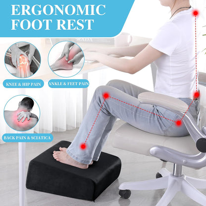 Under Desk Foot Rest, Ergonomic Office Footrest with 3 Adjustable Heights, High-Density Memory Foam Leg Rest for Home, Travel, Airplane with Washable Cover