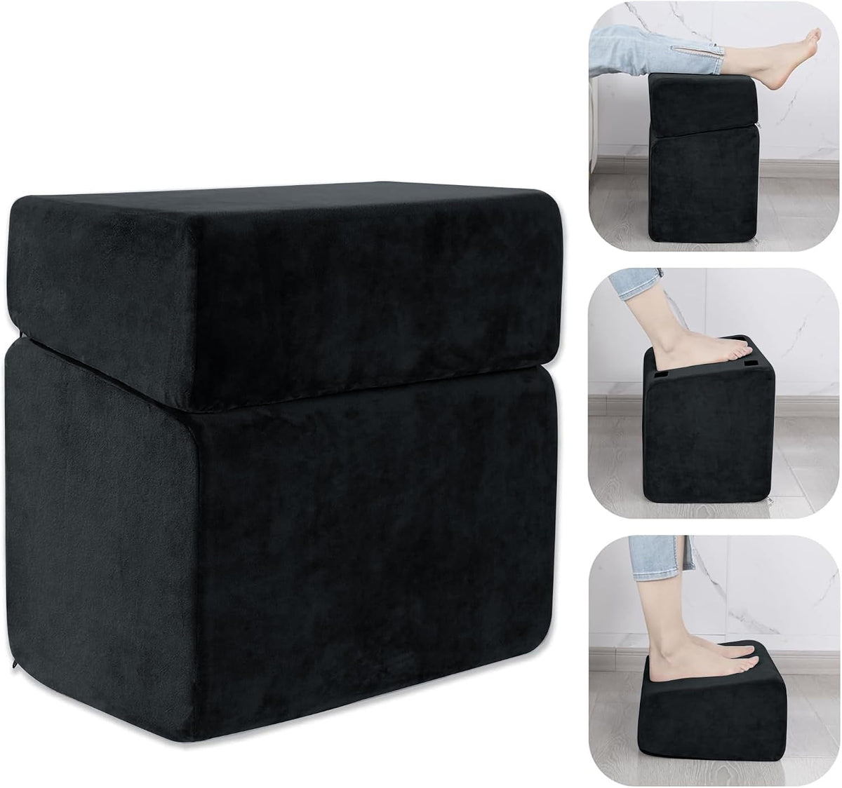 Under Desk Foot Rest, Ergonomic Office Footrest with 3 Adjustable Heights, High-Density Memory Foam Leg Rest for Home, Travel, Airplane with Washable Cover