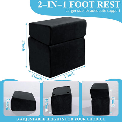 Under Desk Foot Rest, Ergonomic Office Footrest with 3 Adjustable Heights, High-Density Memory Foam Leg Rest for Home, Travel, Airplane with Washable Cover