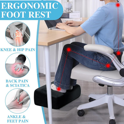 Under Desk Foot Rest, Ergonomic Office Footrest with 3 Adjustable Heights, High-Density Memory Foam Leg Rest for Home, Travel, Airplane with Washable Cover