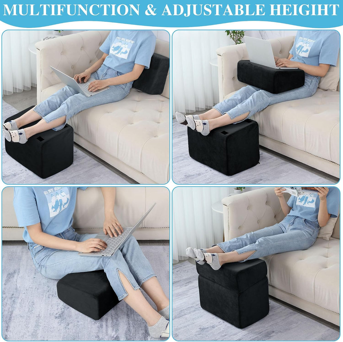 Under Desk Foot Rest, Ergonomic Office Footrest with 3 Adjustable Heights, High-Density Memory Foam Leg Rest for Home, Travel, Airplane with Washable Cover