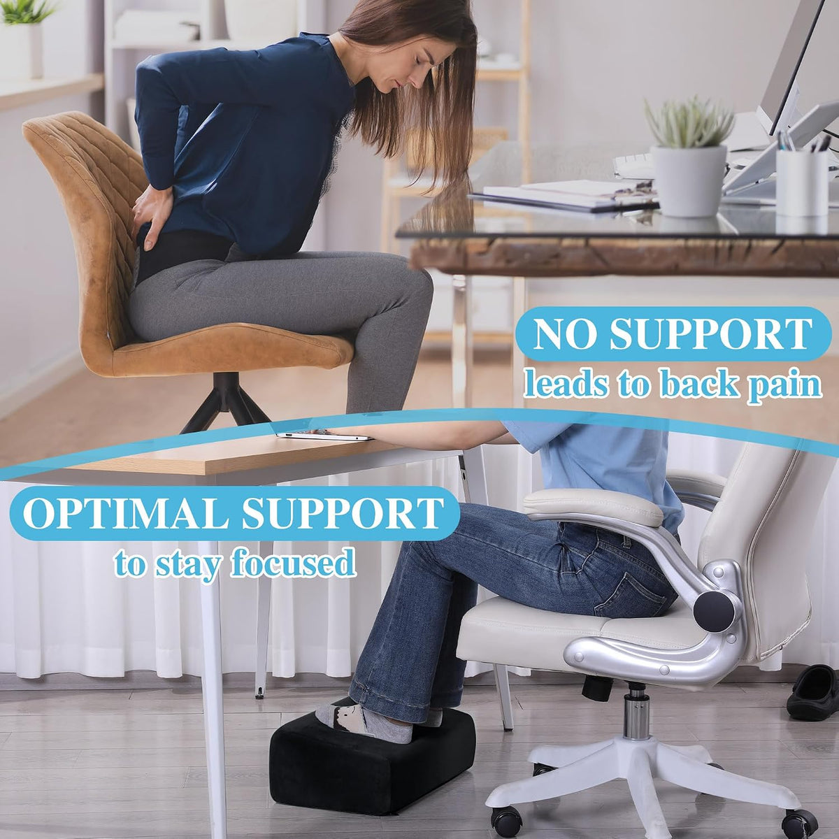Under Desk Foot Rest, Ergonomic Office Footrest with 3 Adjustable Heights, High-Density Memory Foam Leg Rest for Home, Travel, Airplane with Washable Cover