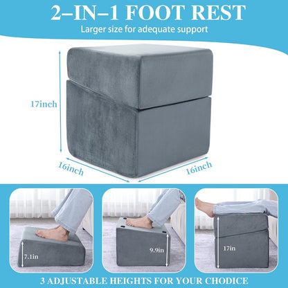 Under Desk Foot Rest, Ergonomic Office Footrest with 3 Adjustable Heights, High-Density Memory Foam Leg Rest for Home, Travel, Airplane with Washable Cover