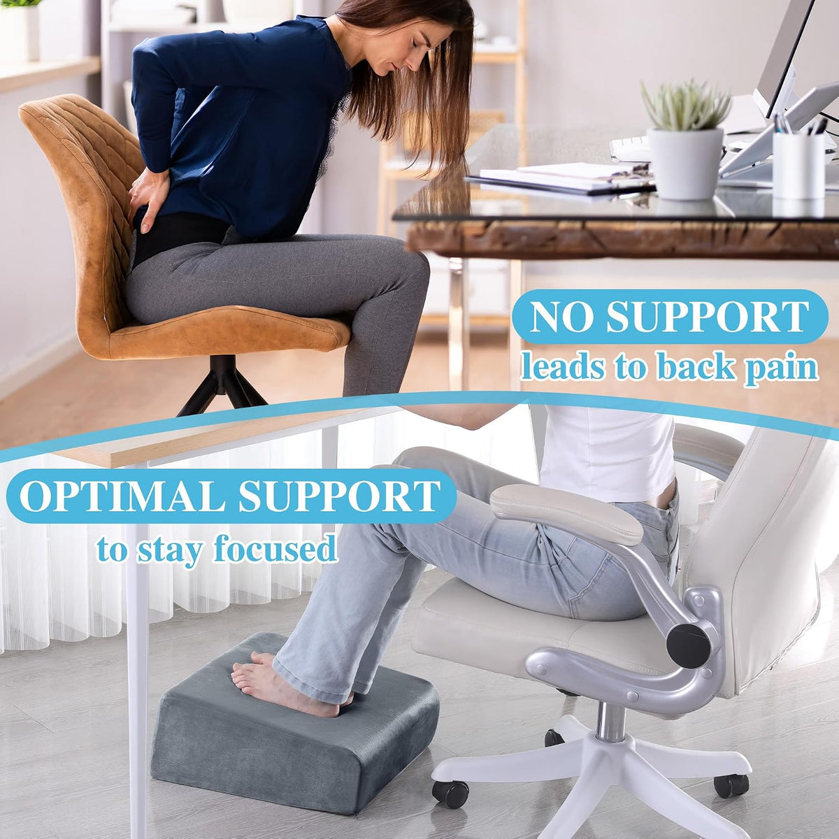 Under Desk Foot Rest, Ergonomic Office Footrest with 3 Adjustable Heights, High-Density Memory Foam Leg Rest for Home, Travel, Airplane with Washable Cover