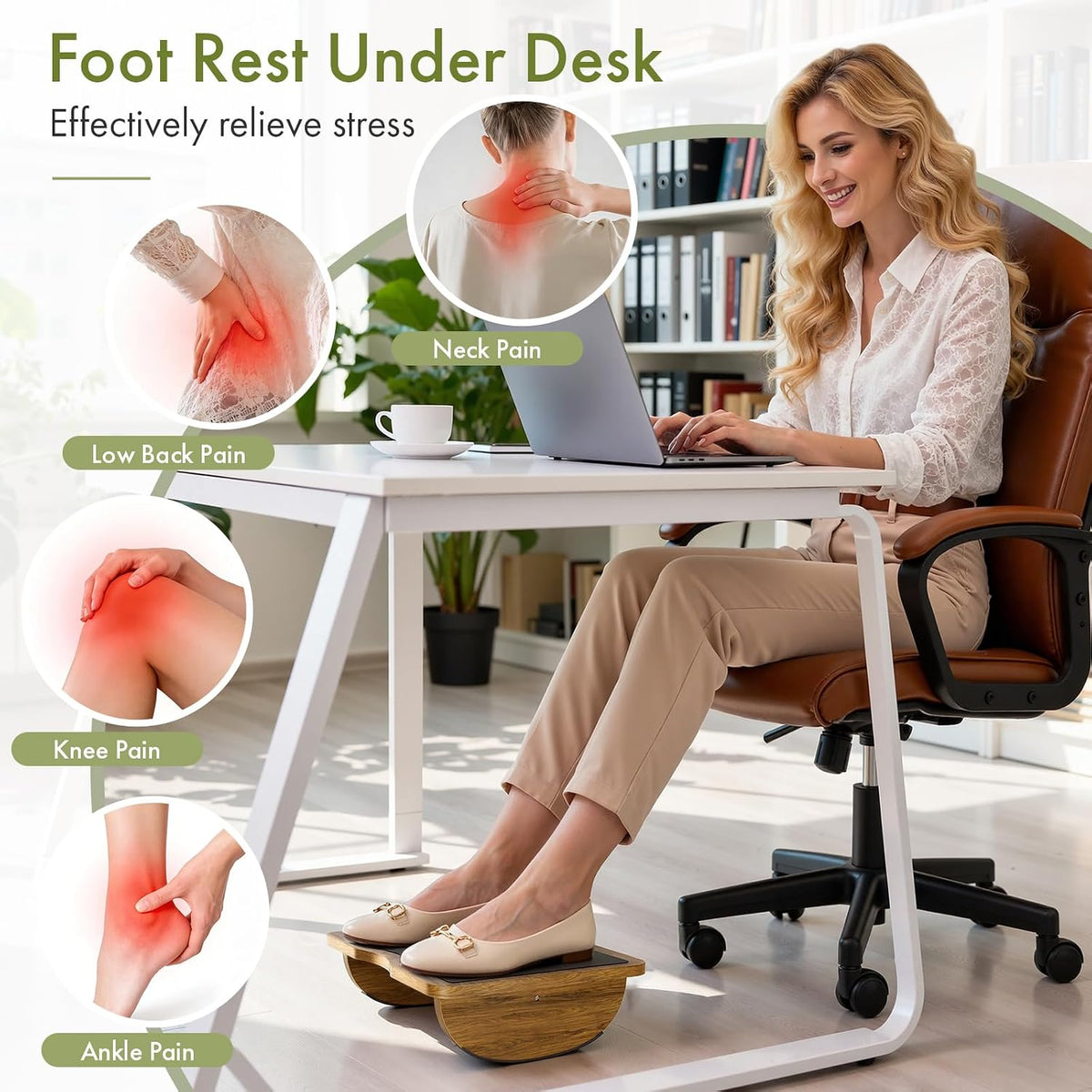 Ergonomic Wooden Foot Rest for Under Desk at Work