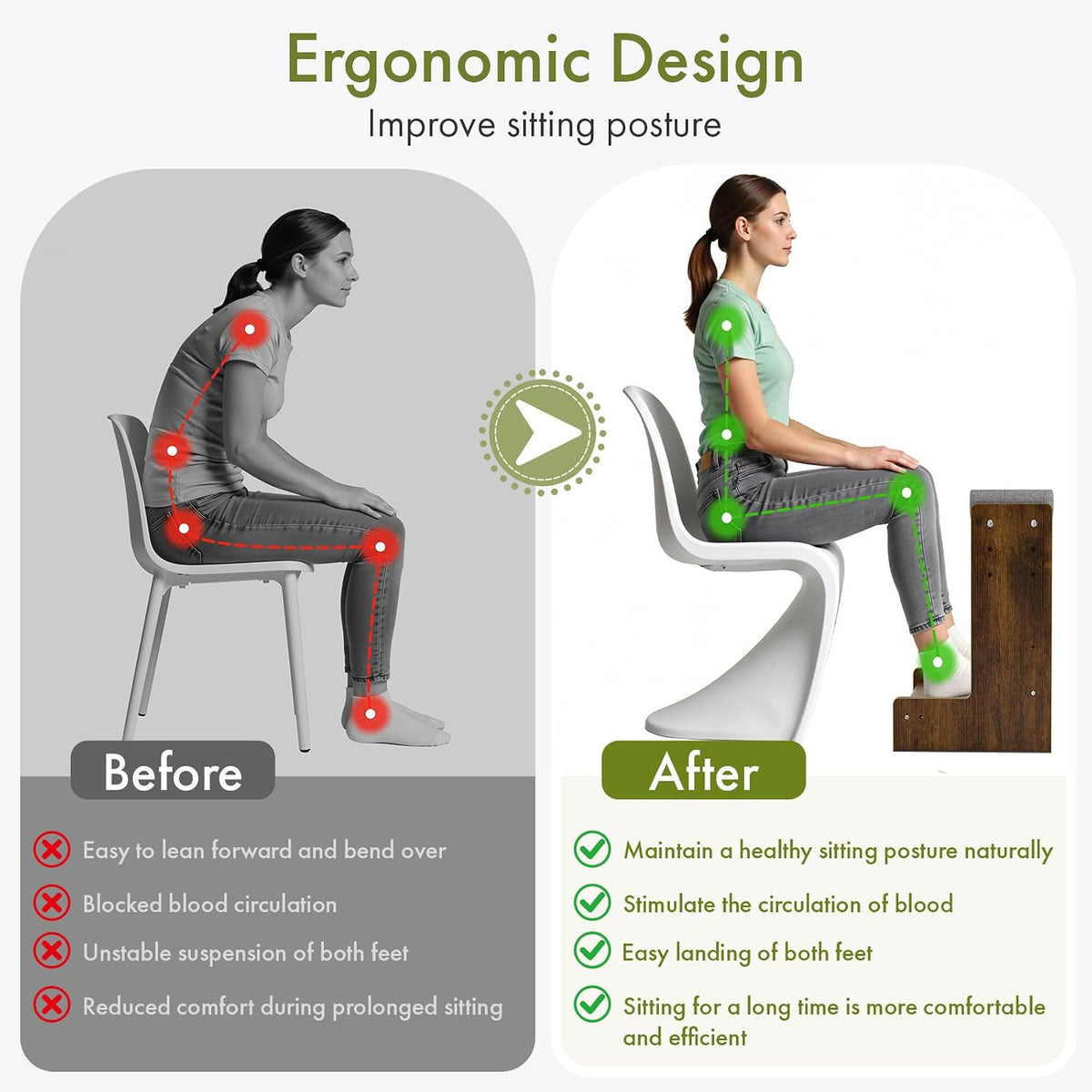 Ergonomic Wooden Foot Rest for Under Desk at Work