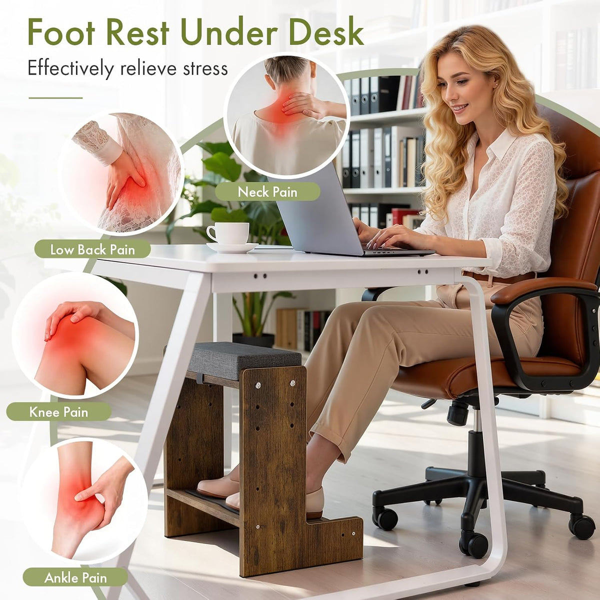 Ergonomic Wooden Foot Rest for Under Desk at Work