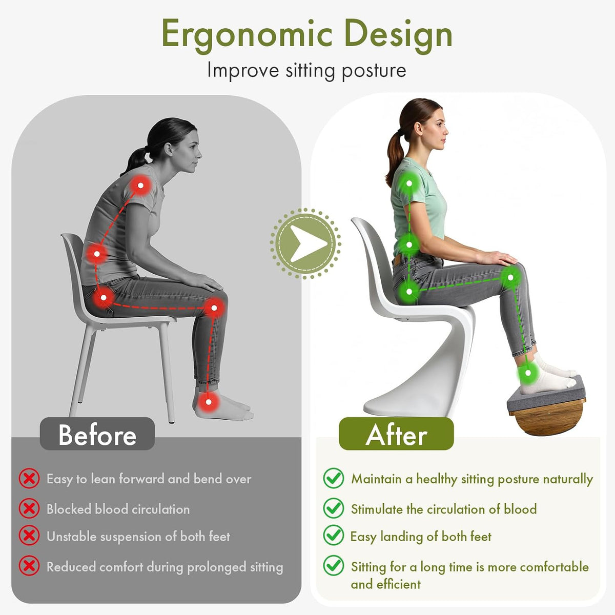 Ergonomic Wooden Foot Rest for Under Desk at Work
