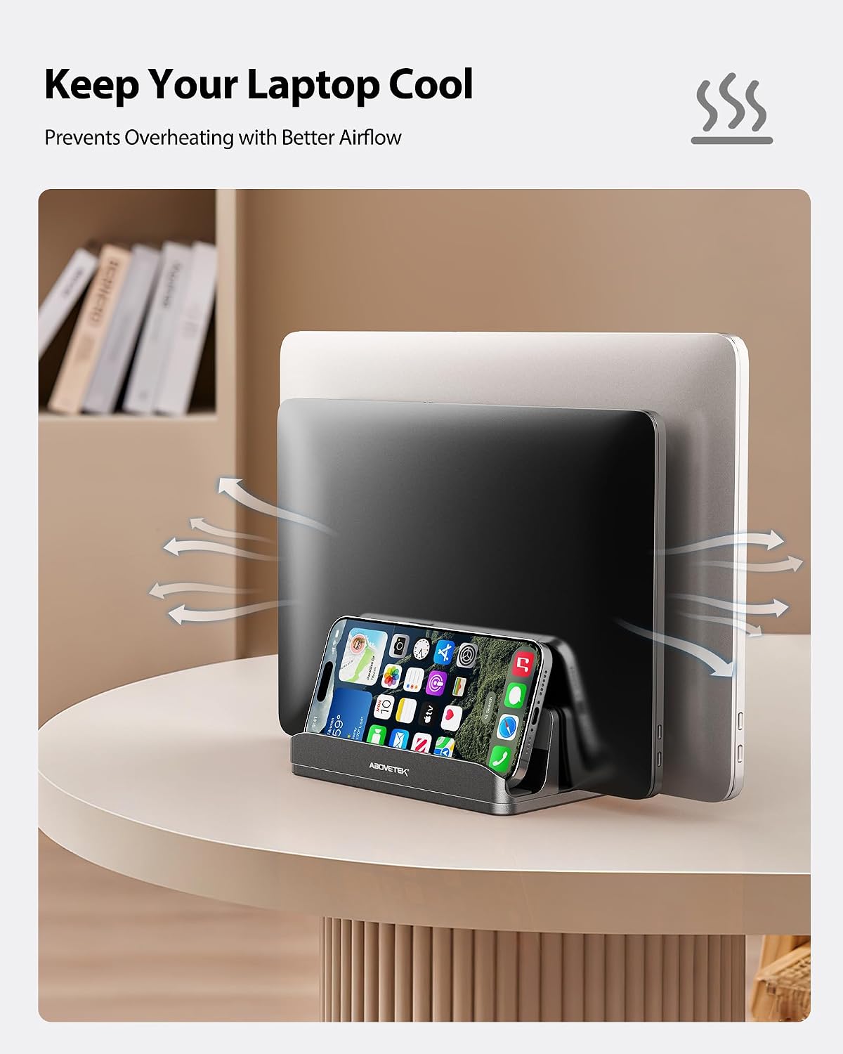 Vertical Laptop Stand, 3 Slots Aluminum Desk Laptop Holder & Laptop Docking Station Stand for MacBook, Tablet, Phone - Universal Fit (Up to 17.3") - Heavy Duty Polished, Anti Slide - Grey