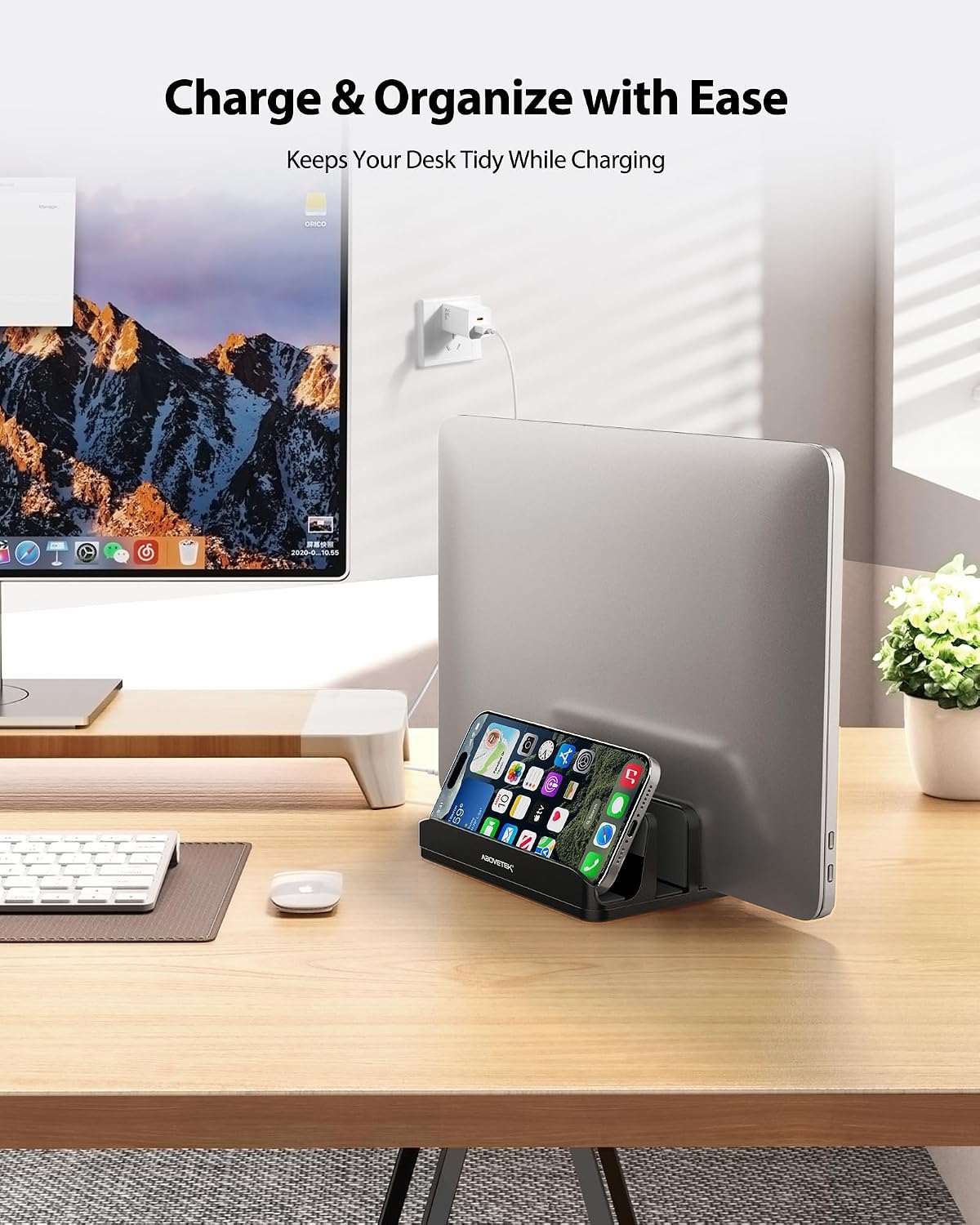 Vertical Laptop Stand, 3 Slots Aluminum Desk Laptop Holder & Laptop Docking Station Stand for MacBook, Tablet, Phone - Universal Fit (Up to 17.3") - Heavy Duty Polished, Anti Slide - Grey