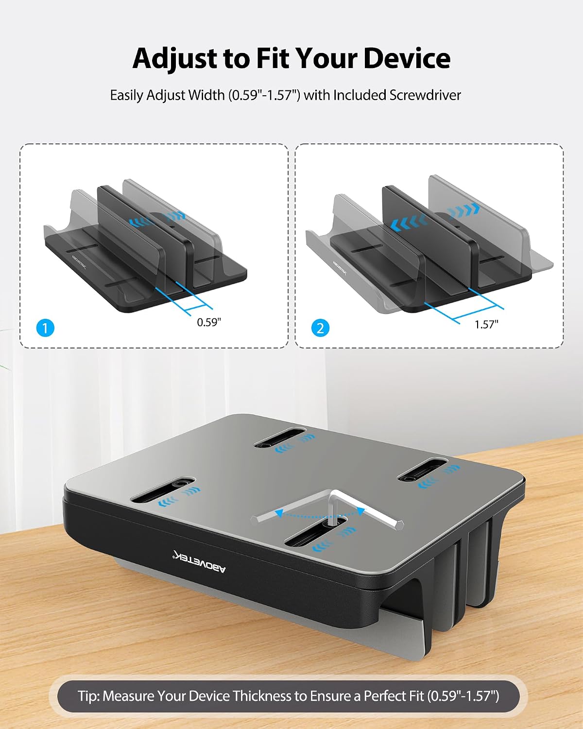 Vertical Laptop Stand, 3 Slots Aluminum Desk Laptop Holder & Laptop Docking Station Stand for MacBook, Tablet, Phone - Universal Fit (Up to 17.3") - Heavy Duty Polished, Anti Slide - Grey