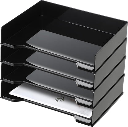 4 Pcs Stackable Letter Tray Plastic Paper Tray, Black