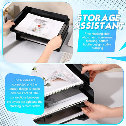 4 Pcs Stackable Letter Tray Plastic Paper Tray, Black