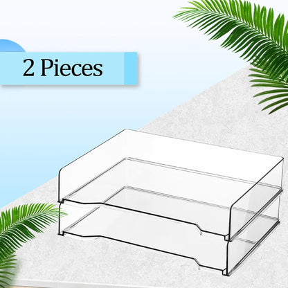 4 Pcs Stackable Letter Tray Plastic Paper Tray, Black