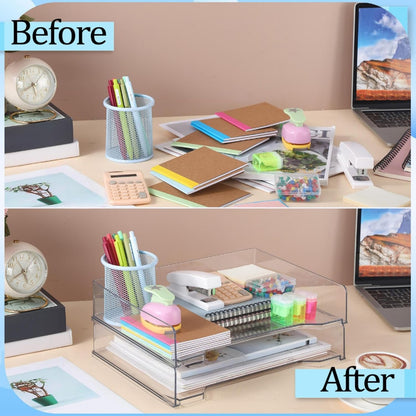4 Pcs Stackable Letter Tray Plastic Paper Tray, Black