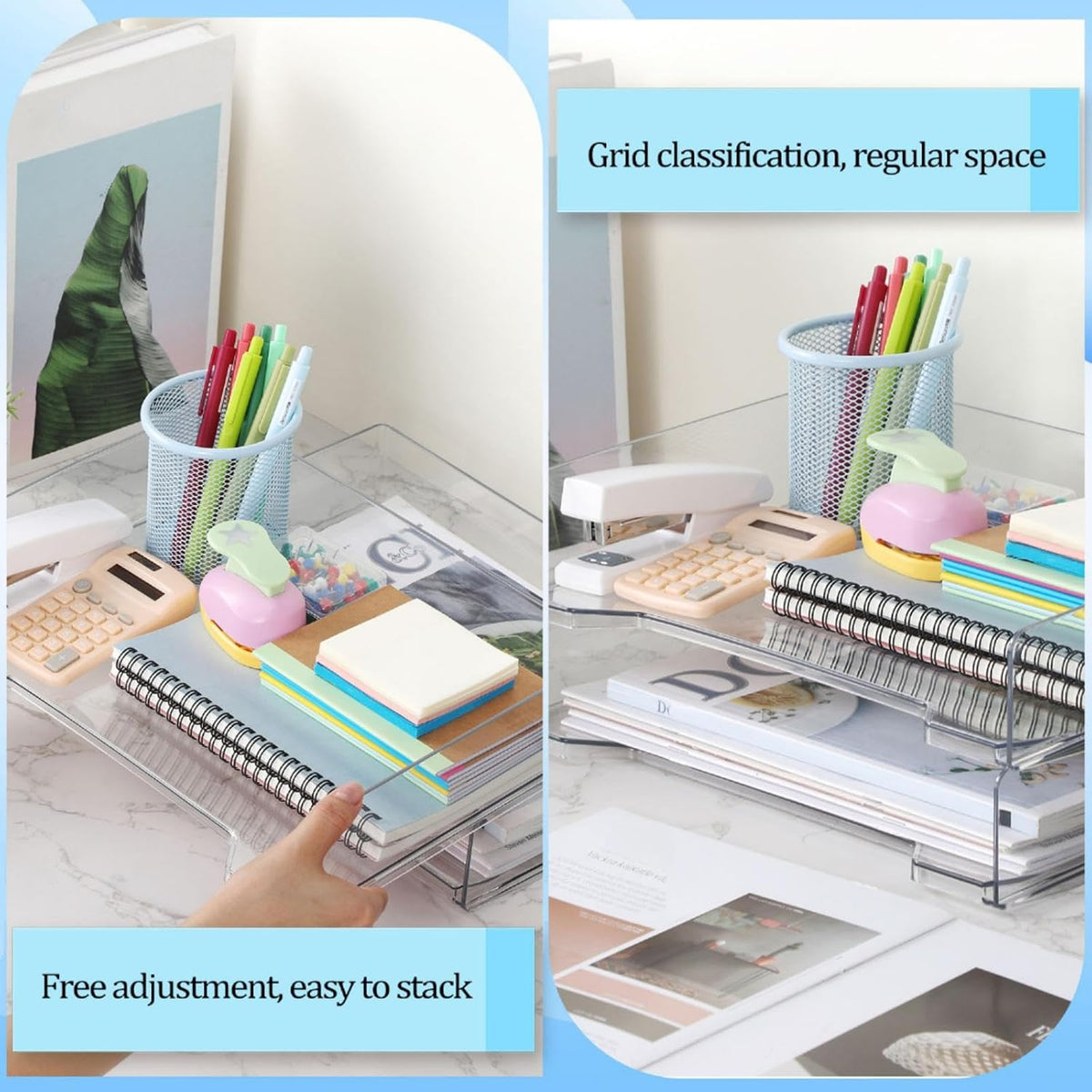 4 Pcs Stackable Letter Tray Plastic Paper Tray, Black