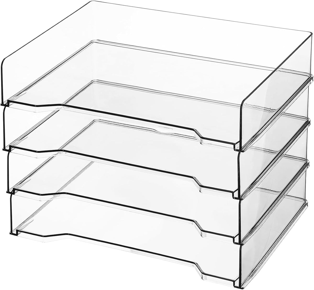 4 Pcs Stackable Letter Tray Plastic Paper Tray, Black