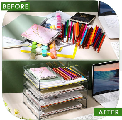 4 Pcs Stackable Letter Tray Plastic Paper Tray, Black