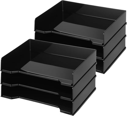 4 Pcs Stackable Letter Tray Plastic Paper Tray, Black