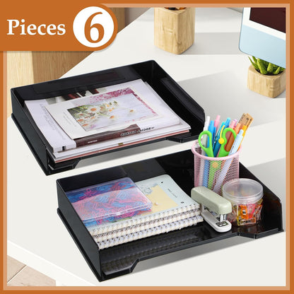 4 Pcs Stackable Letter Tray Plastic Paper Tray, Black