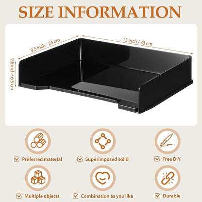 4 Pcs Stackable Letter Tray Plastic Paper Tray, Black