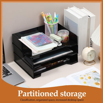 4 Pcs Stackable Letter Tray Plastic Paper Tray, Black