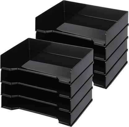 4 Pcs Stackable Letter Tray Plastic Paper Tray, Black