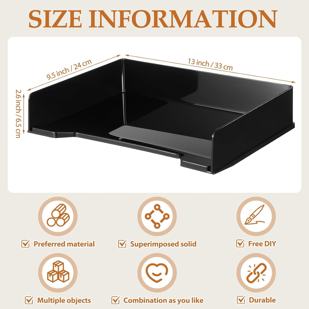 4 Pcs Stackable Letter Tray Plastic Paper Tray, Black