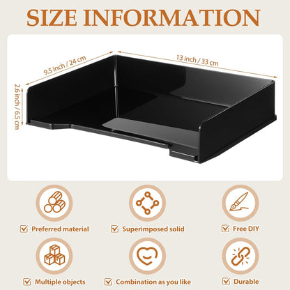 4 Pcs Stackable Letter Tray Plastic Paper Tray, Black