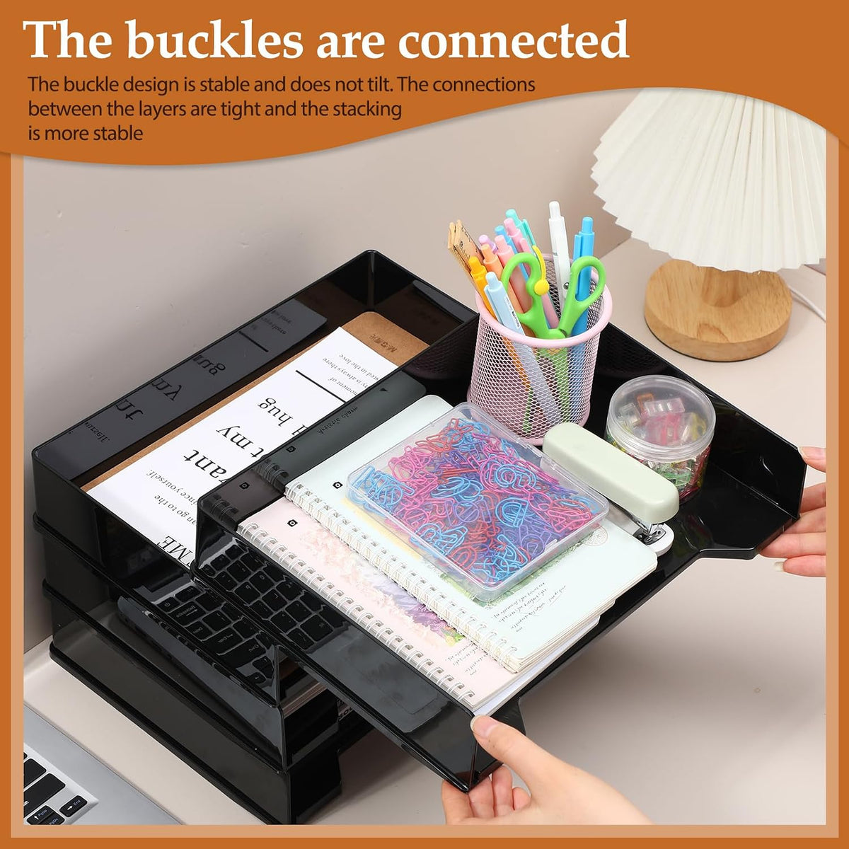 4 Pcs Stackable Letter Tray Plastic Paper Tray, Black