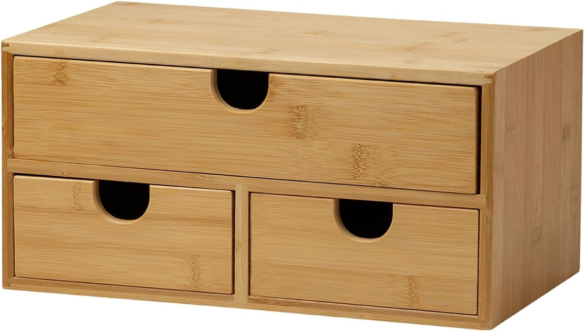 Bamboo Desk Organizer with Drawers: Desktop Storage Container