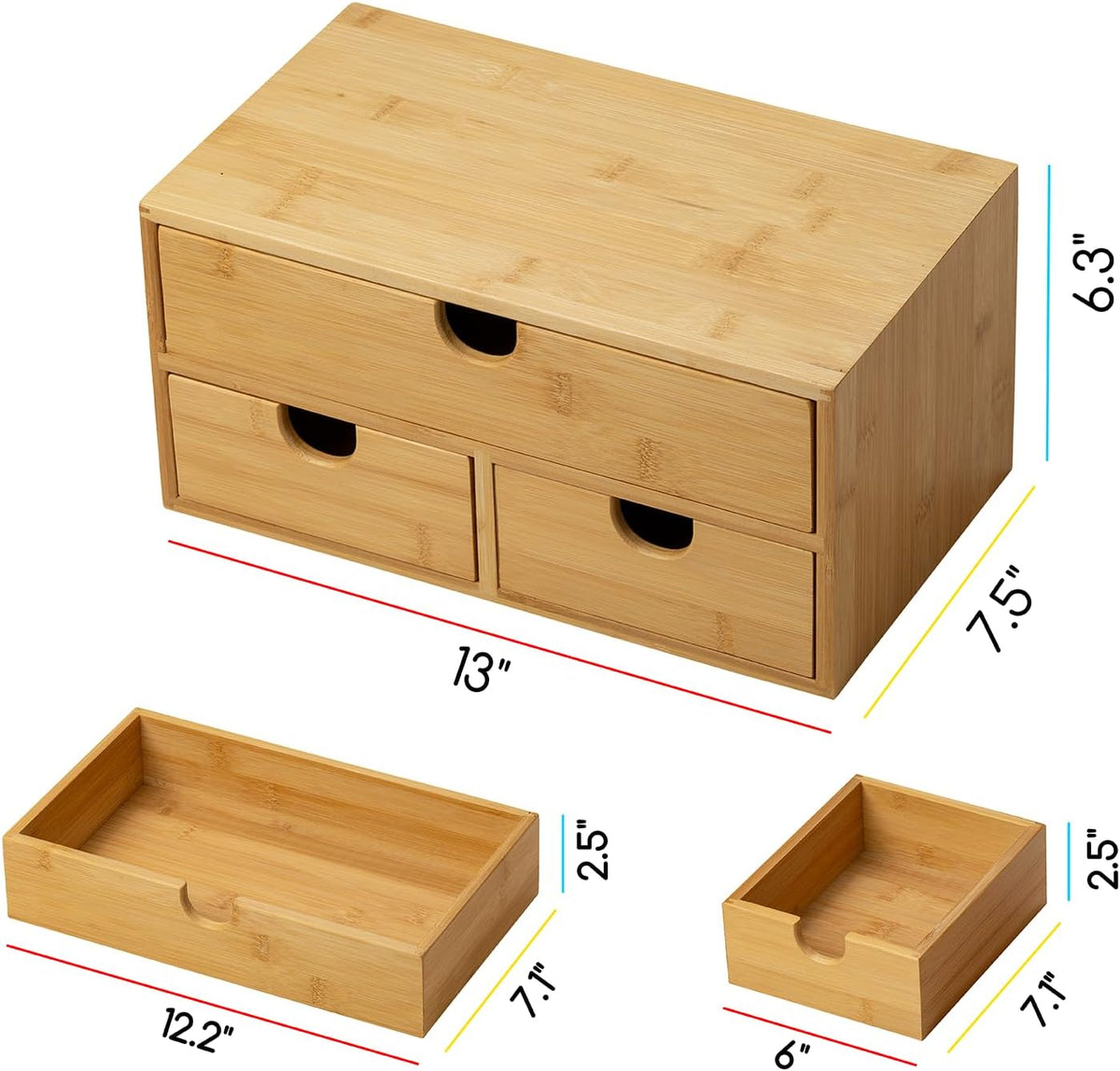 Bamboo Desk Organizer with Drawers: Desktop Storage Container